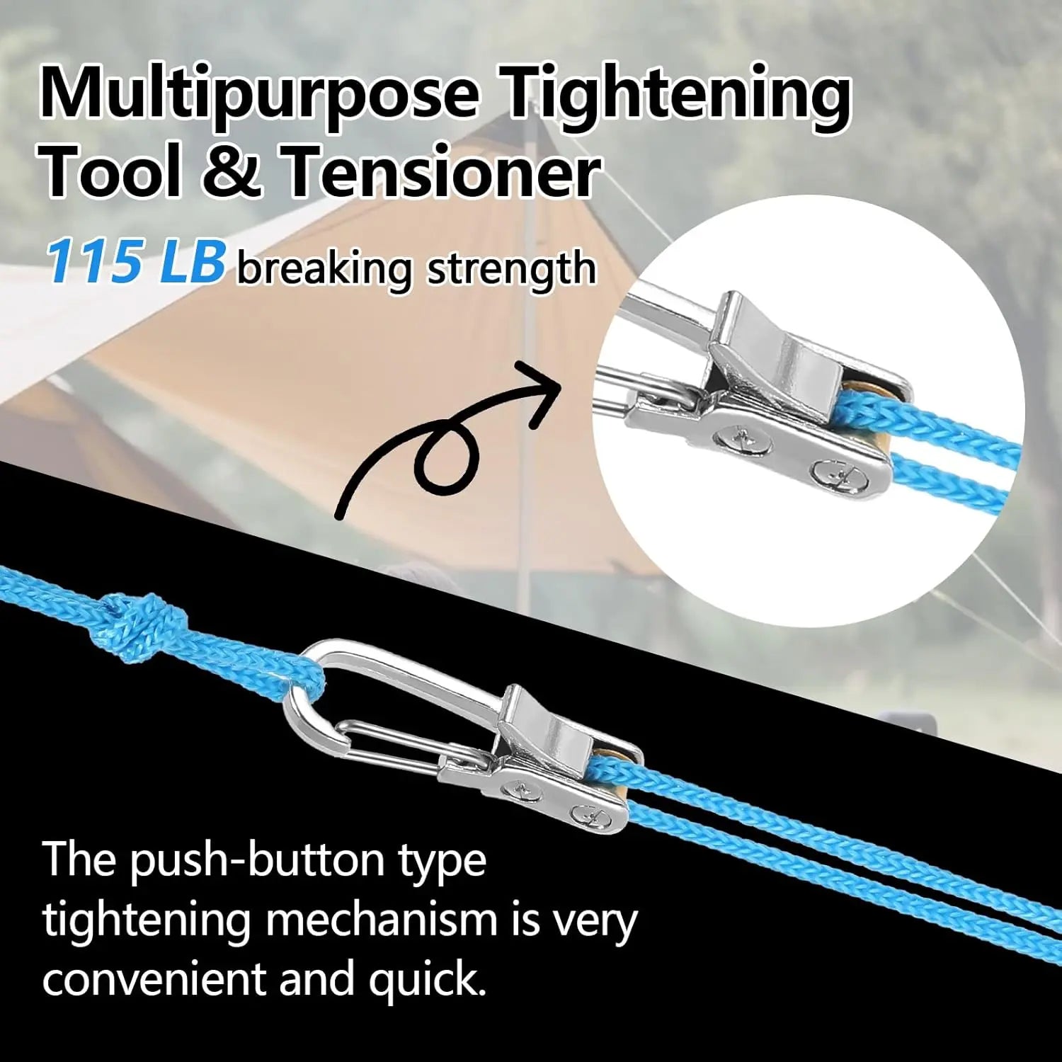 Summervibes 3 or 6 Pack Rope with Roller Tensioner for Easy and Secure Tying,2026 New Heavy Duty Retractable Buckle Rope with Accessory Cord for Camping Boating Home Storage Outdoor Use
