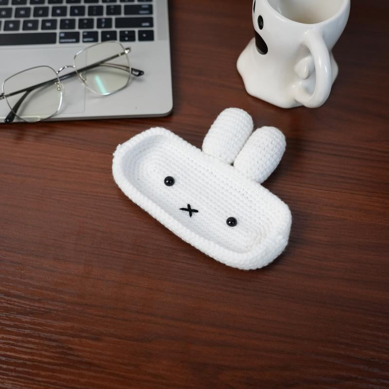 Handmade Crochet Animal Eyeglass Stand, Bunny Glasses Holder Tray, Cute Desk Decor & Accessory, Unique Gift Idea