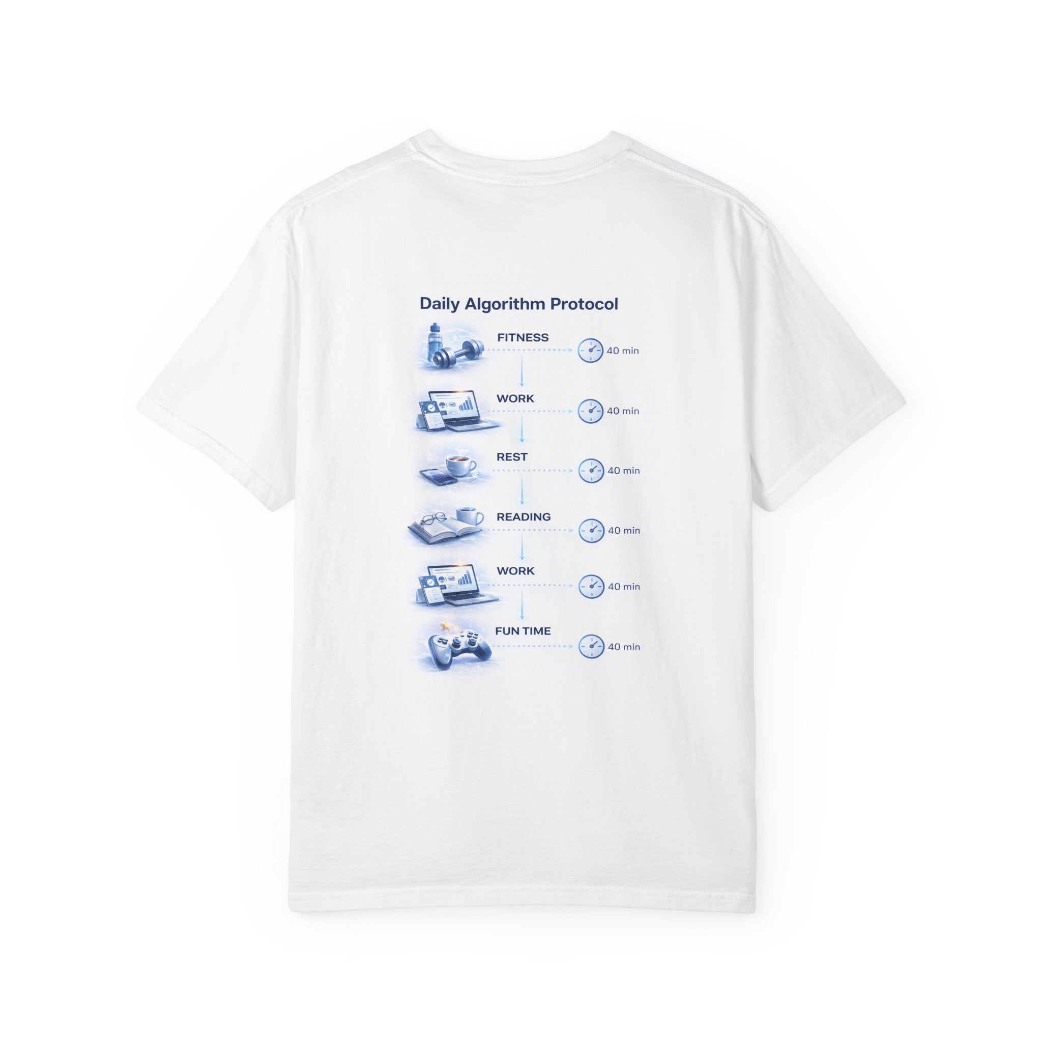 T-Shirt — Life Hack Protocol Brain Graphic with 'Daily Algorithm Protocol' Backchart
