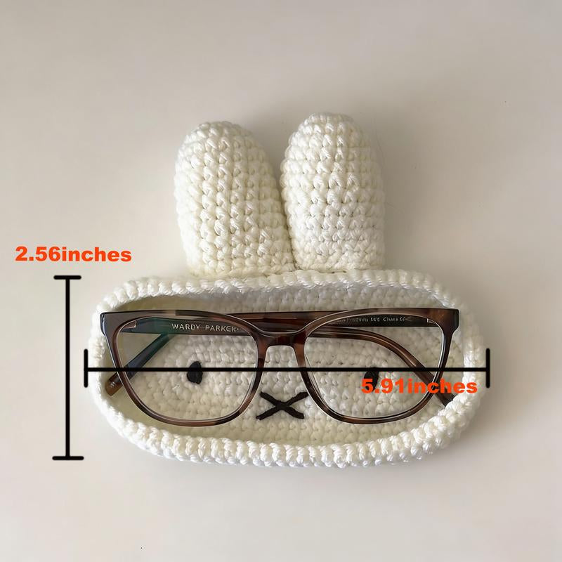 Handmade Crochet Animal Eyeglass Stand, Bunny Glasses Holder Tray, Cute Desk Decor & Accessory, Unique Gift Idea