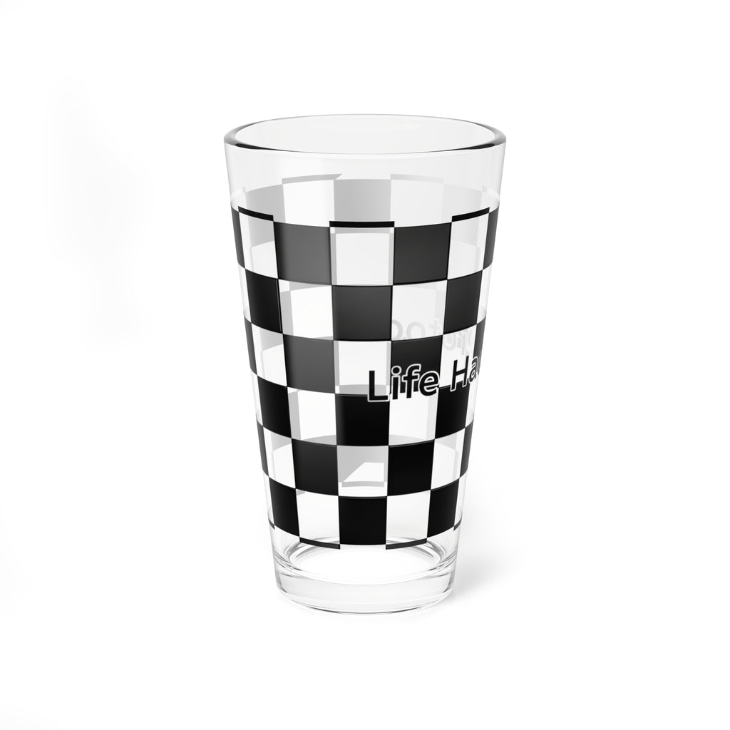 Life Hack Protocol - 16oz Checkerboard Mixing Glass – Retro Black & White Bar Pint Transparent