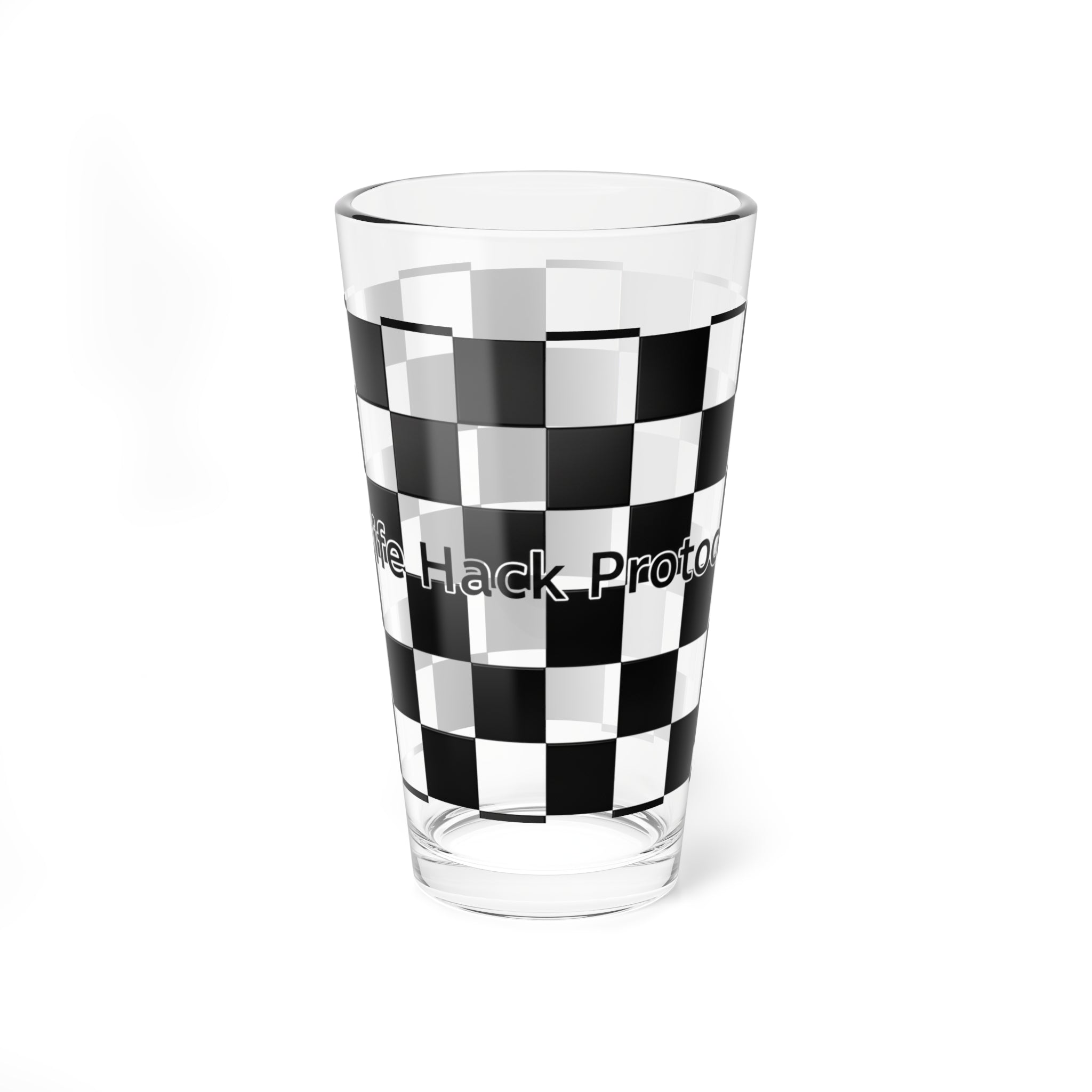 Life Hack Protocol - 16oz Checkerboard Mixing Glass – Retro Black & White Bar Pint Transparent