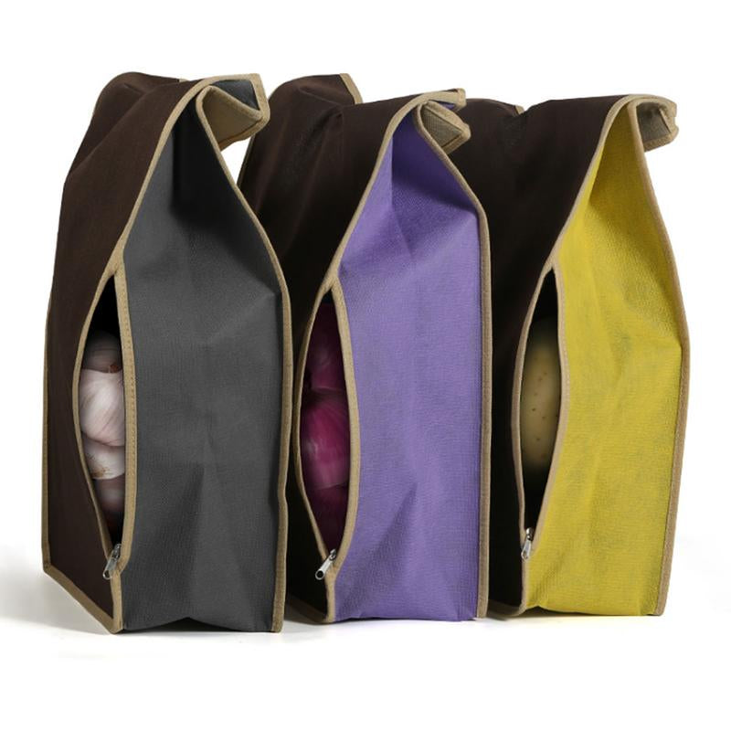 Potato & Onion Storage Bags with Side Zipper, Breathable Light-Blocking Veggie Organizer for Pantry, Keeps Vegetables Fresh Longer