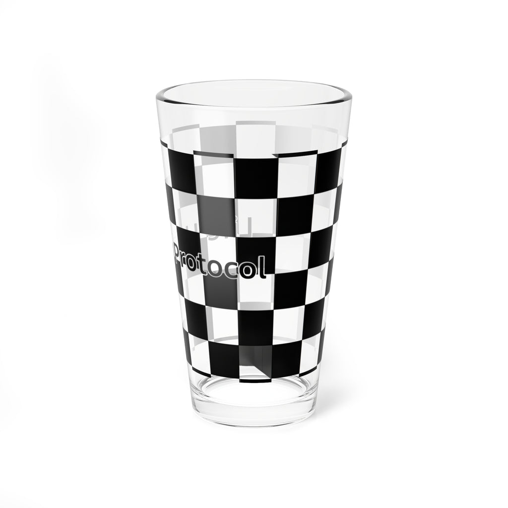 Life Hack Protocol - 16oz Checkerboard Mixing Glass – Retro Black & White Bar Pint Transparent