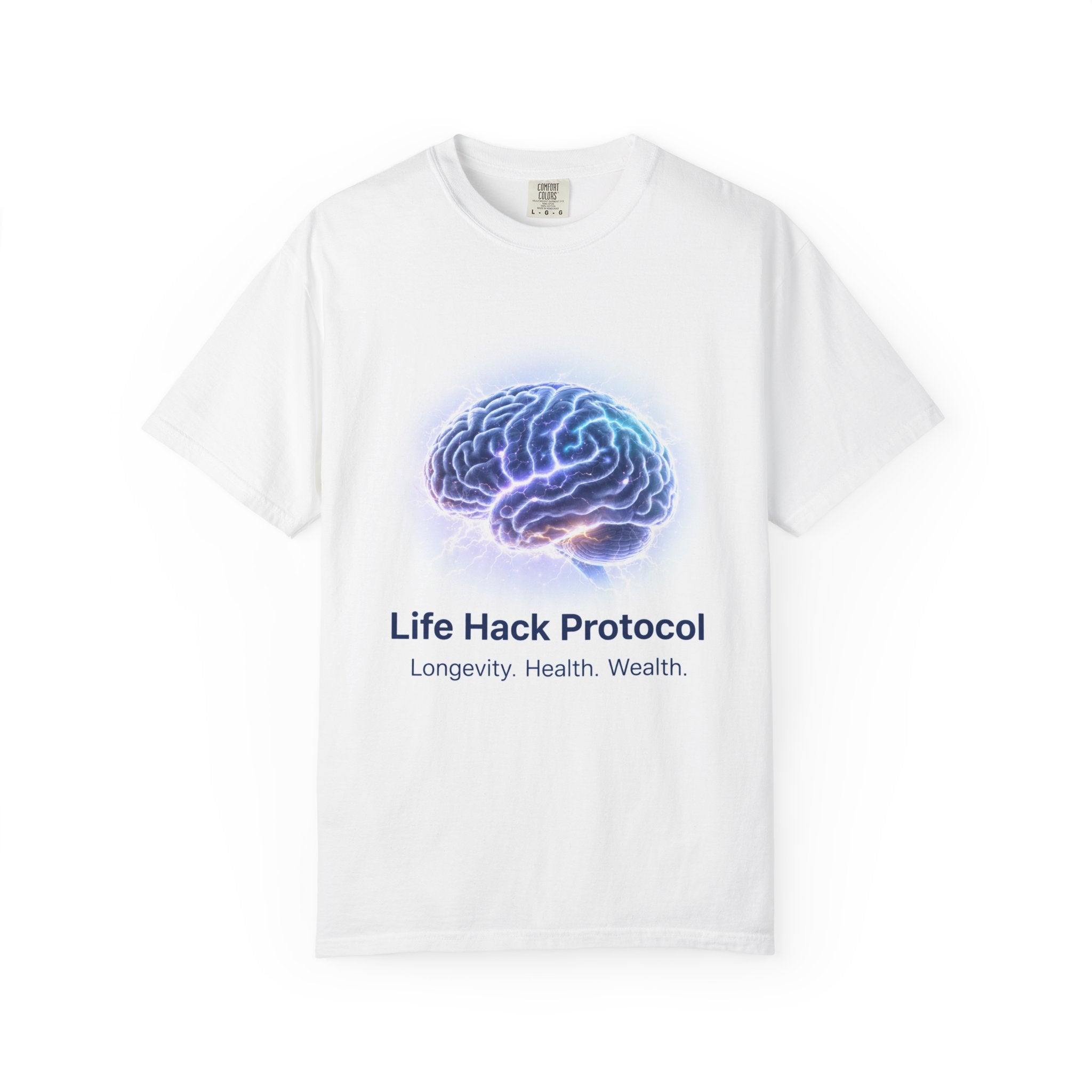 T-Shirt — Life Hack Protocol Brain Graphic with 'Daily Algorithm Protocol' Backchart