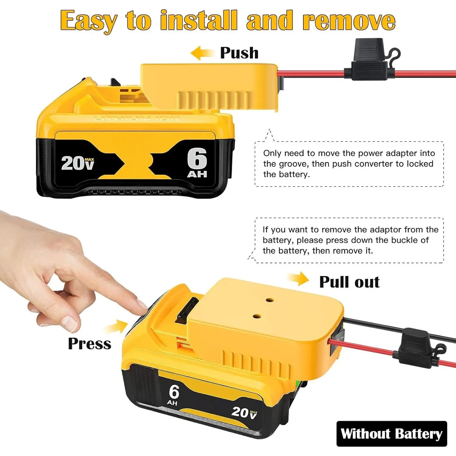 Power Wheels Adapter for Dewalt 20V Battery Adapter Power Wheels Battery Conversion Kit with Switch, Fuse & Wire Terminals, 12AWG Wire, Power Connector for DIY Ride Truck, RC Car Toys and Roboticsquesear