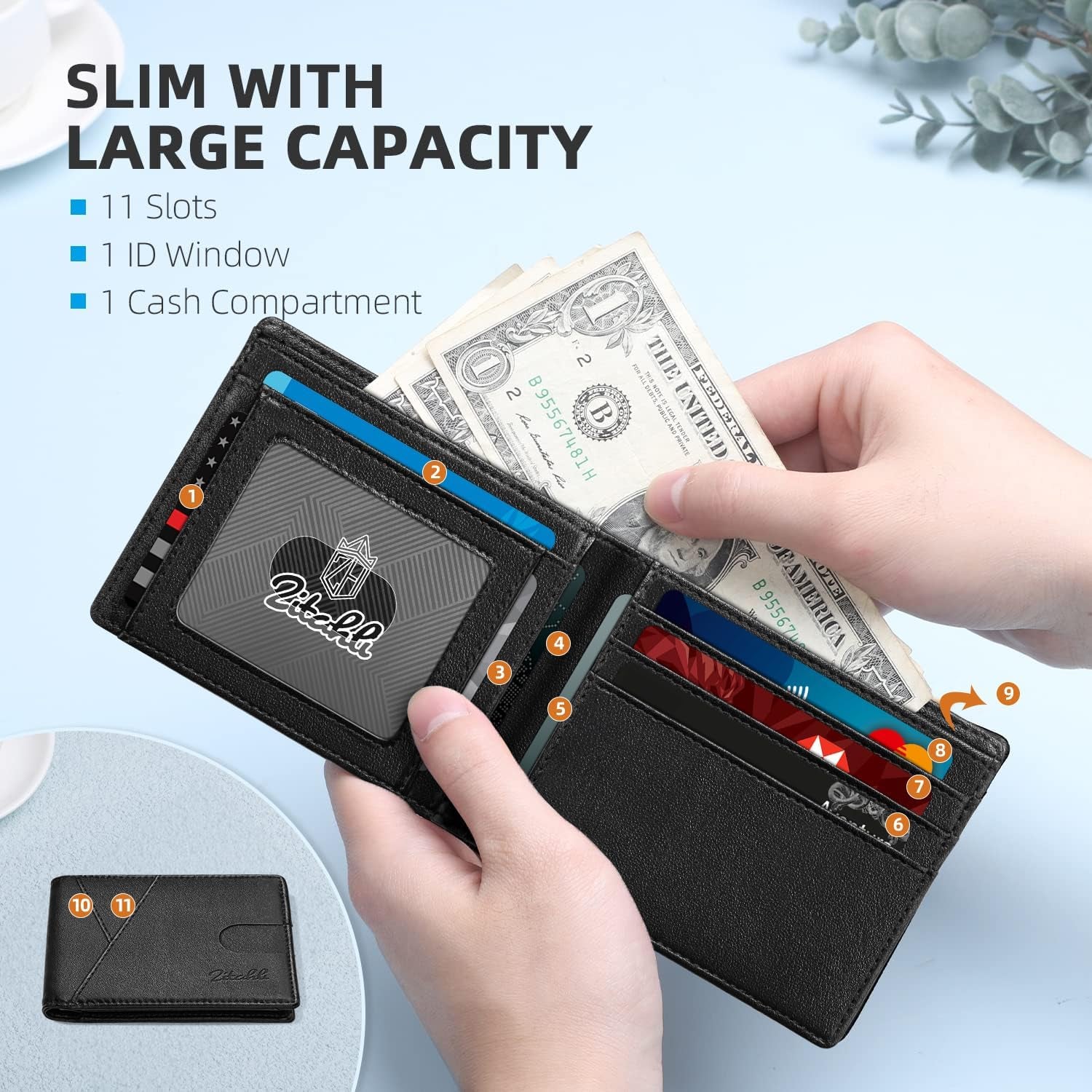 Bifold Wallets for Men - Slim RFID Leather Credit Card Holder for 6-11 Cards, Minimalist Thin Wallet with ID Window & Cash Slot,Front Pockt Carteras Para Hombres, Birthday Gifts for Men | Slim, RFID Blocking, Premium, Front Pocket, Gift Box, Leather Card Holder