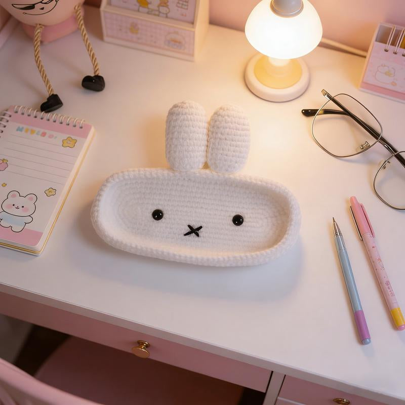 Handmade Crochet Animal Eyeglass Stand, Bunny Glasses Holder Tray, Cute Desk Decor & Accessory, Unique Gift Idea