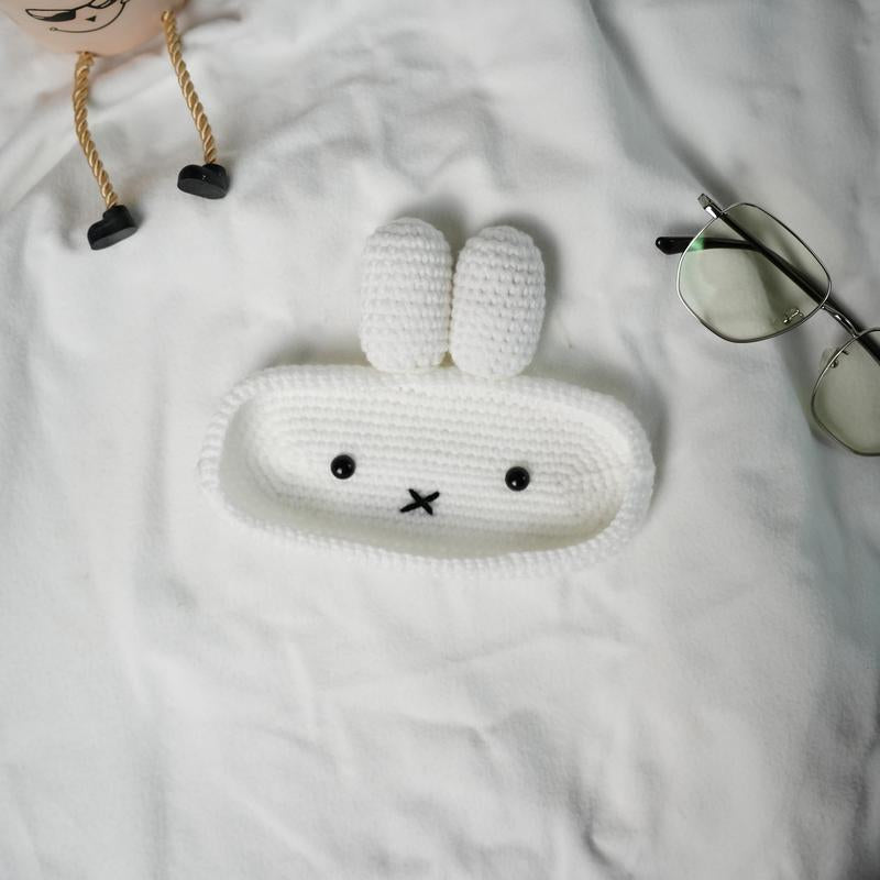 Handmade Crochet Animal Eyeglass Stand, Bunny Glasses Holder Tray, Cute Desk Decor & Accessory, Unique Gift Idea