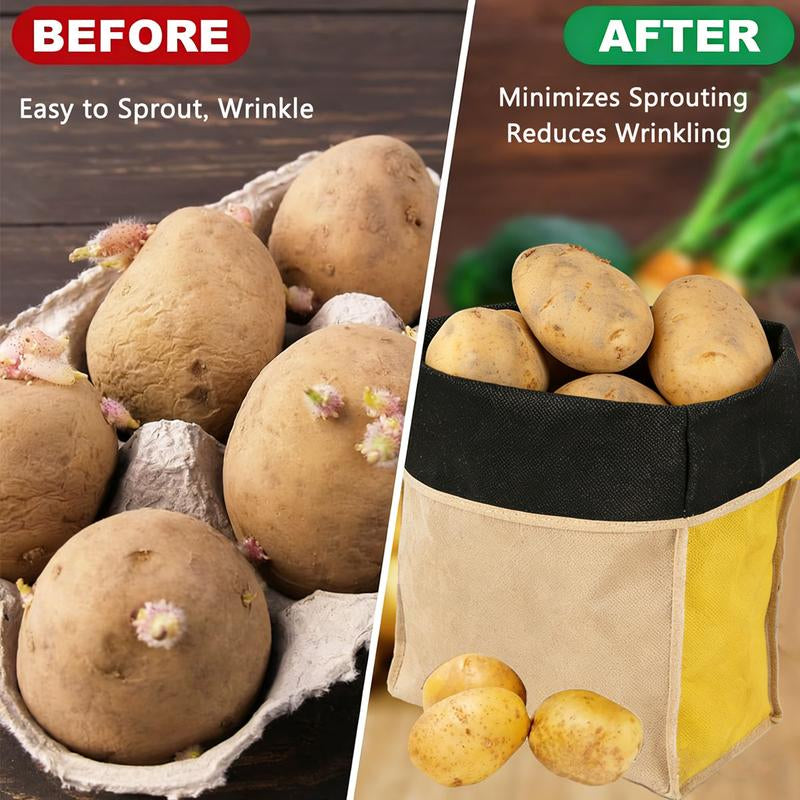 Potato & Onion Storage Bags with Side Zipper, Breathable Light-Blocking Veggie Organizer for Pantry, Keeps Vegetables Fresh Longer