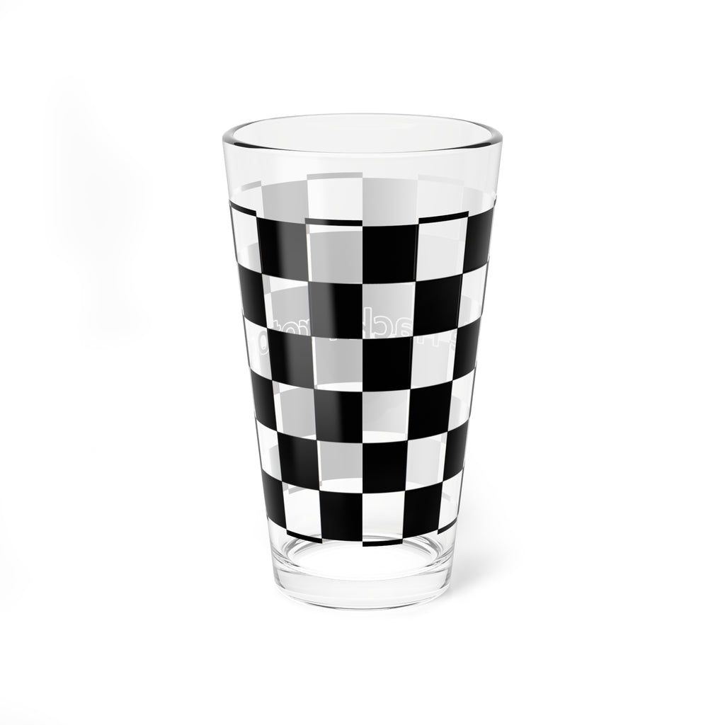 Life Hack Protocol - 16oz Checkerboard Mixing Glass – Retro Black & White Bar Pint Transparent