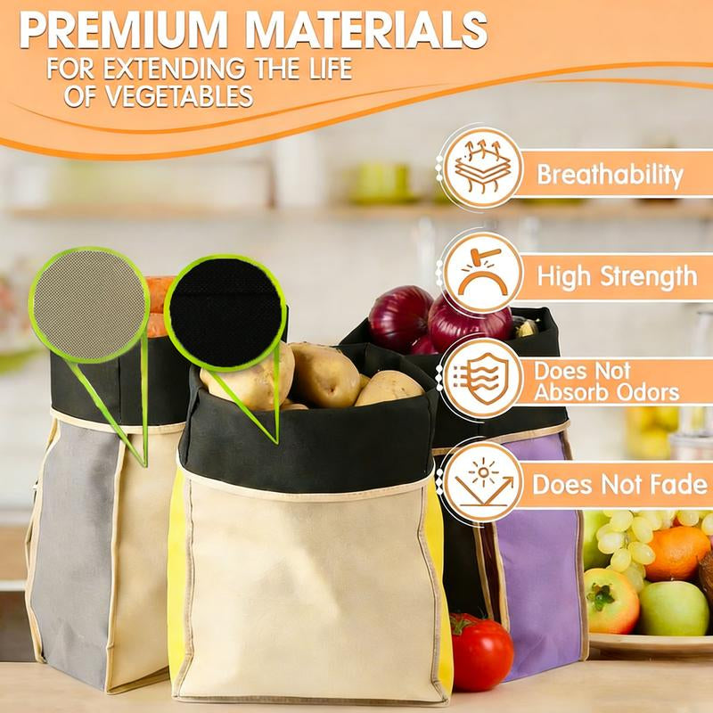 Potato & Onion Storage Bags with Side Zipper, Breathable Light-Blocking Veggie Organizer for Pantry, Keeps Vegetables Fresh Longer