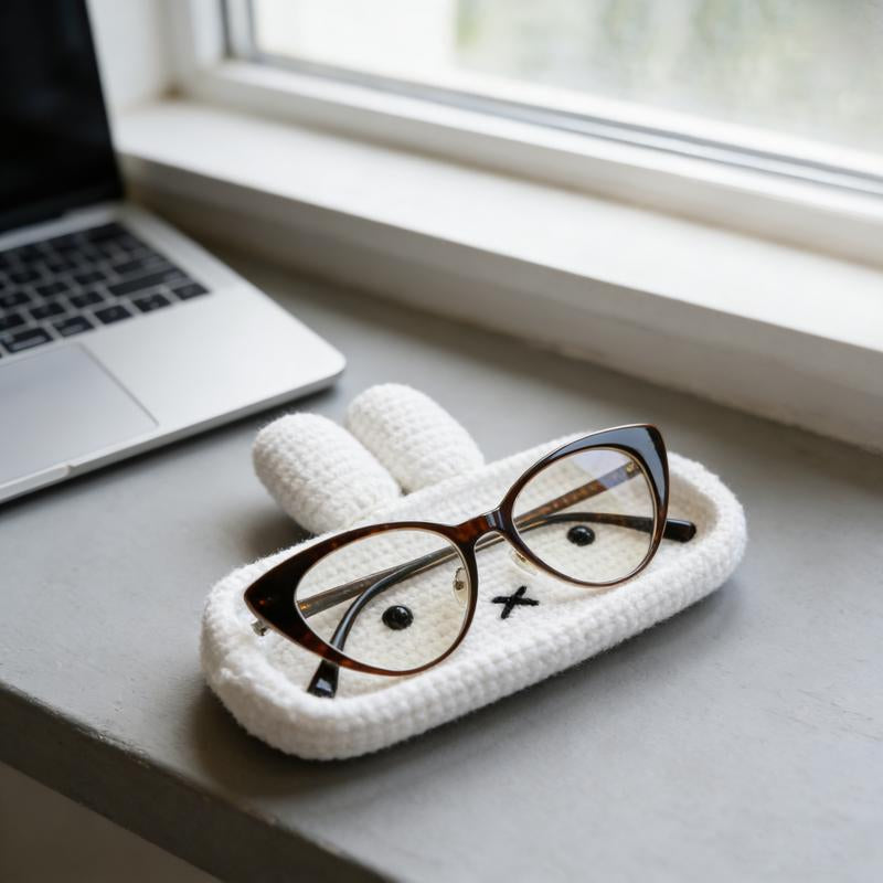 Handmade Crochet Animal Eyeglass Stand, Bunny Glasses Holder Tray, Cute Desk Decor & Accessory, Unique Gift Idea