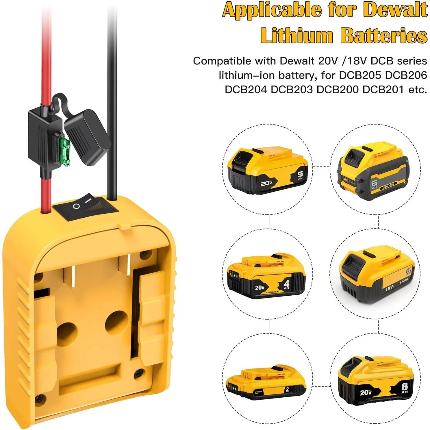 Power Wheels Adapter for Dewalt 20V Battery Adapter Power Wheels Battery Conversion Kit with Switch, Fuse & Wire Terminals, 12AWG Wire, Power Connector for DIY Ride Truck, RC Car Toys and Roboticsquesear