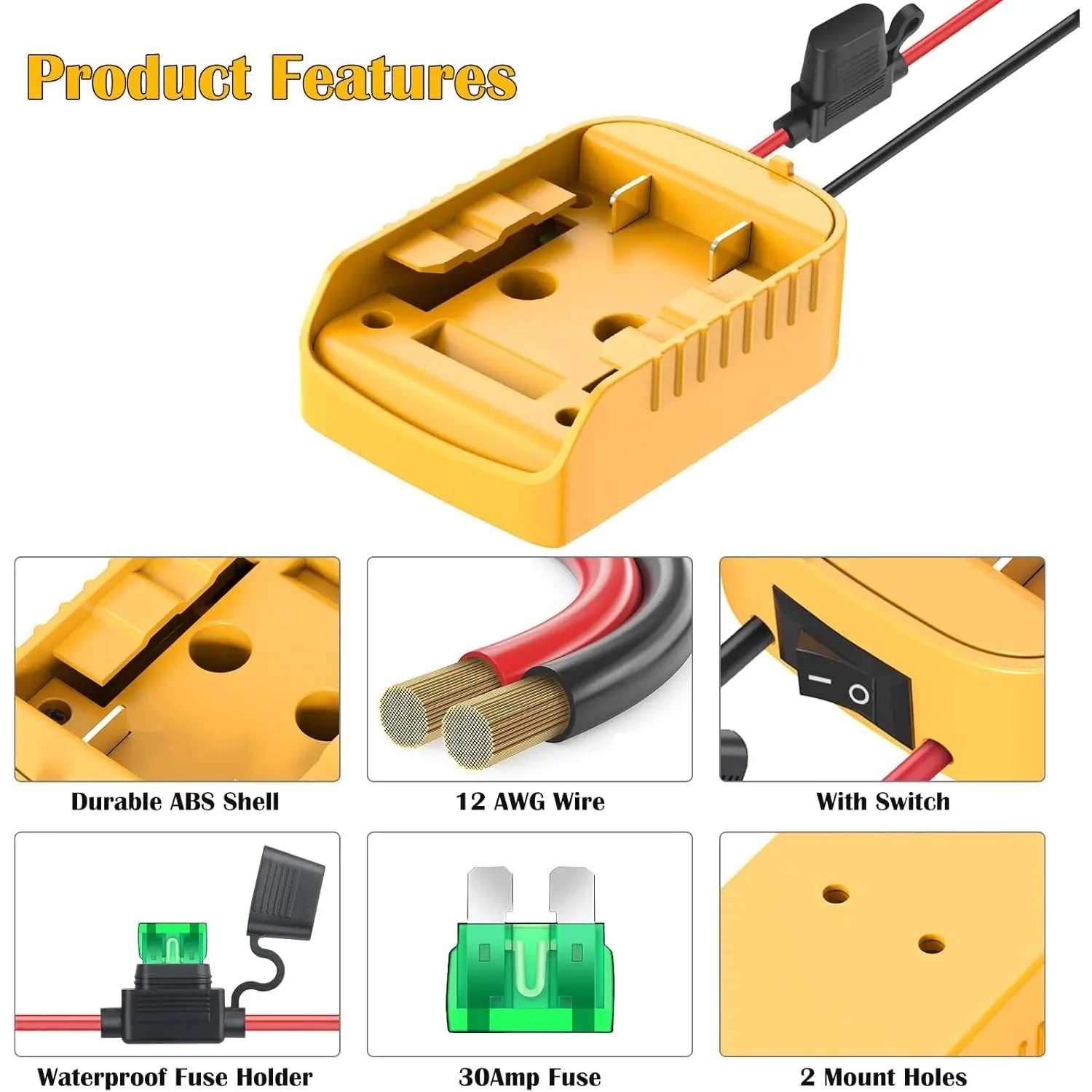 Power Wheels Adapter for Dewalt 20V Battery Adapter Power Wheels Battery Conversion Kit with Switch, Fuse & Wire Terminals, 12AWG Wire, Power Connector for DIY Ride Truck, RC Car Toys and Roboticsquesear