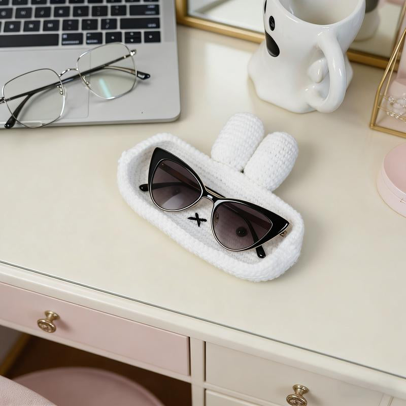 Handmade Crochet Animal Eyeglass Stand, Bunny Glasses Holder Tray, Cute Desk Decor & Accessory, Unique Gift Idea