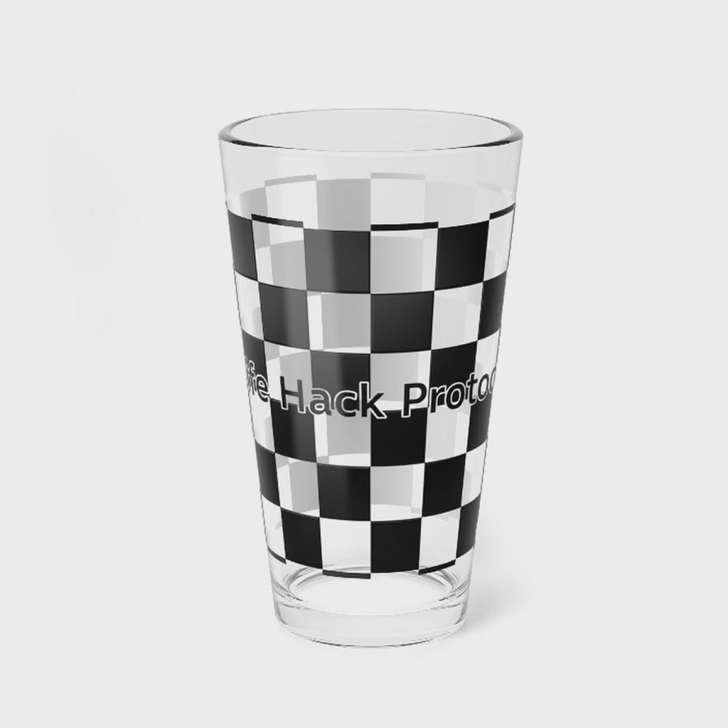 Life Hack Protocol - Thinking Glass - 16oz Checkerboard Mixing Glass – Retro Black & White Bar Pint Transparent
